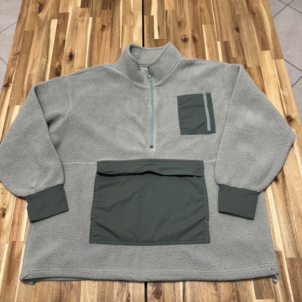 Offline Aerie Pullover Womens XL Gray Green Sherpa Fleece 1/2 Zip Anorak Jacket